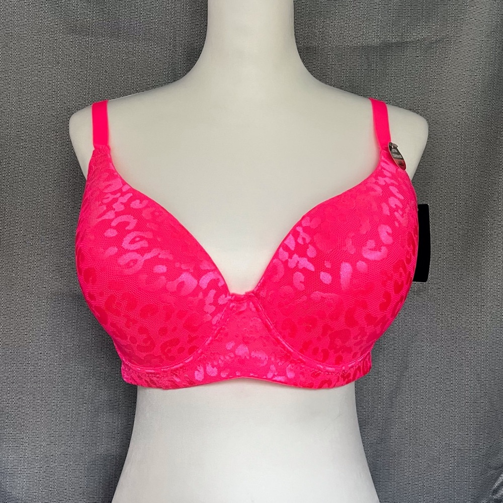 NEW Youmita Neon Pink Cheetah Animal Print Extra Coverage Lingerie Bra Size 40D